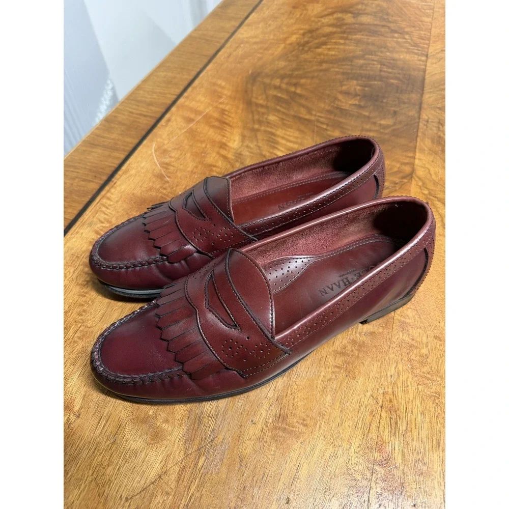 VTG 90 Cole Haan USA Men's 9.5 B  Loafer Oxblood Burgundy Leather Kiltie  Shoes